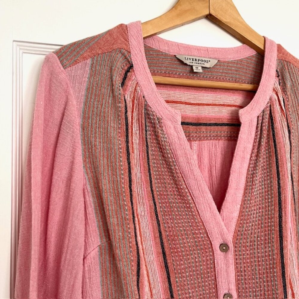 Liverpool Button Front Shirred Blouse | Size Medium - Picture 4 of 8